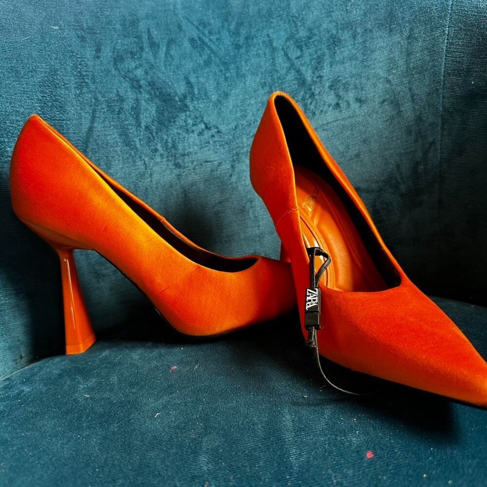 Womens Zara Orange Fabric Heels